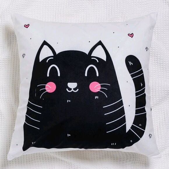 Black Kitty Cartoon Cat Design Pattern Zippered Accent Pillowcase - Picture 5 of 5